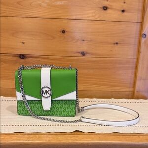 Michael Kors Green and White Crossbody Bag (Greenwich)